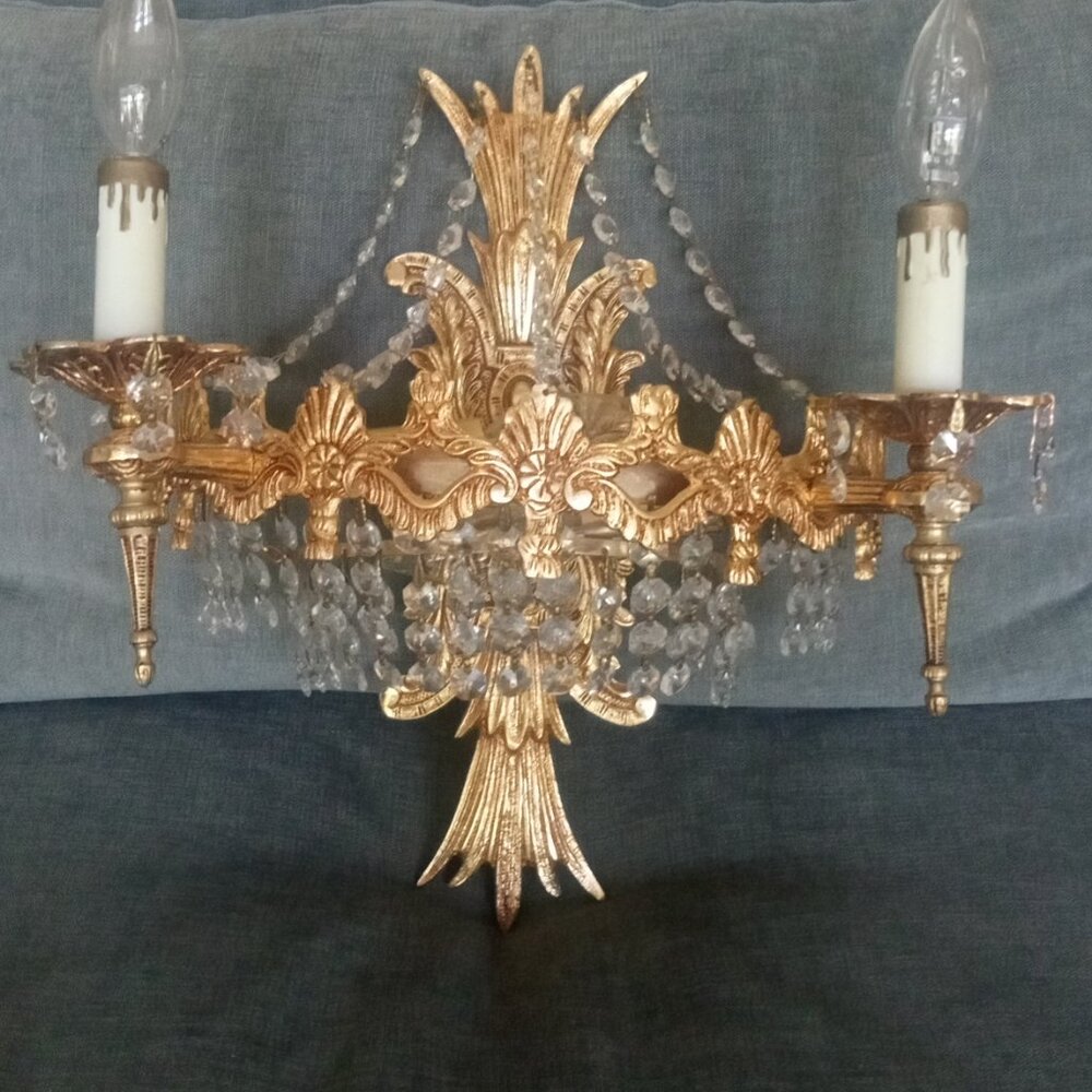 Brass and crystal candelabra